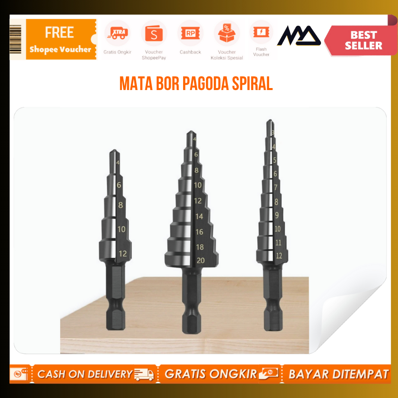 Mata Bor Pagoda Spiral / Mata Bor Pagoda Spiral Drill Bit HSS Titanium Coate 3 PCS / Mata Bor Spiral