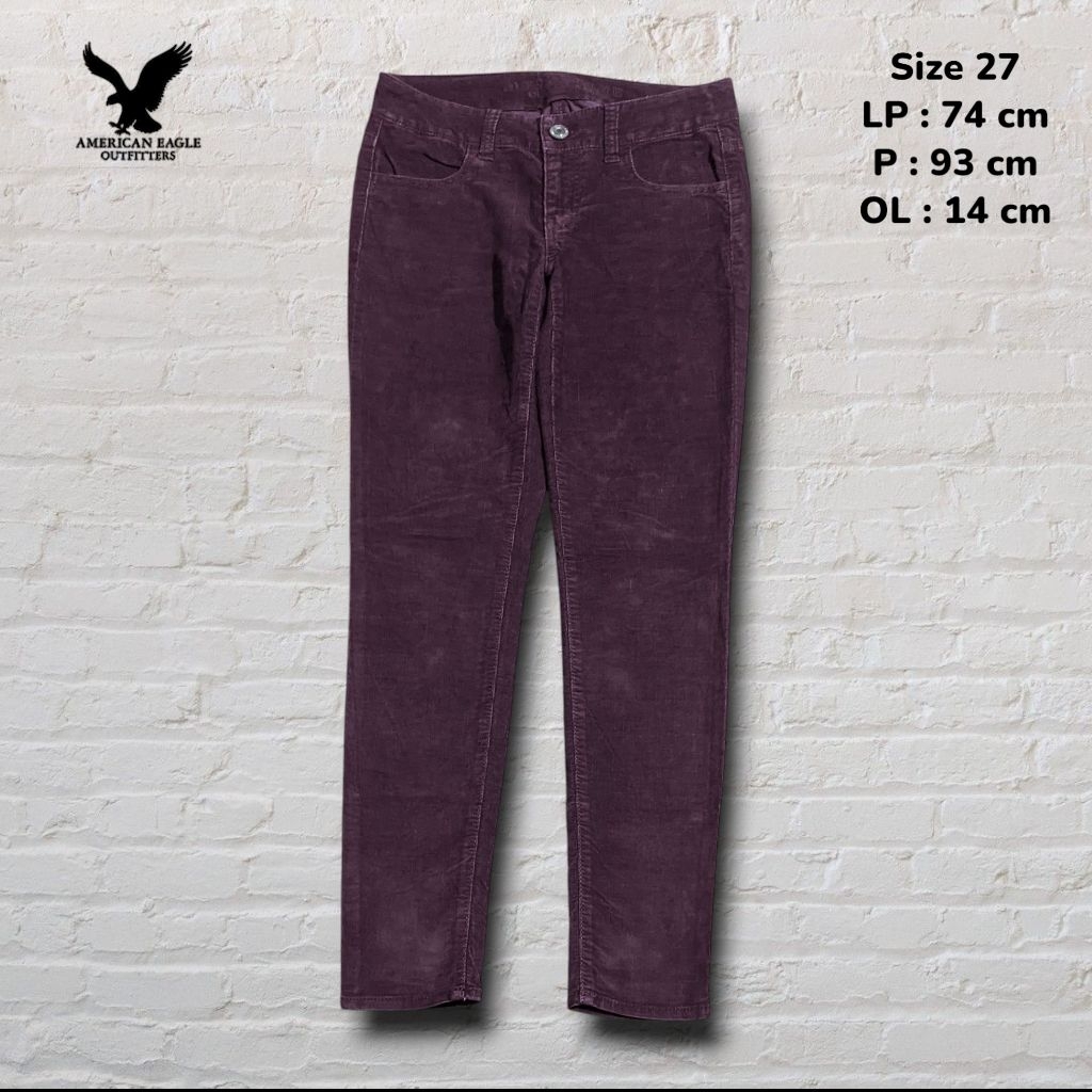 Size 27 Celana Panjang Longpants Corduroy American Eagle Red Maroon Skinny Original Second Preloved 