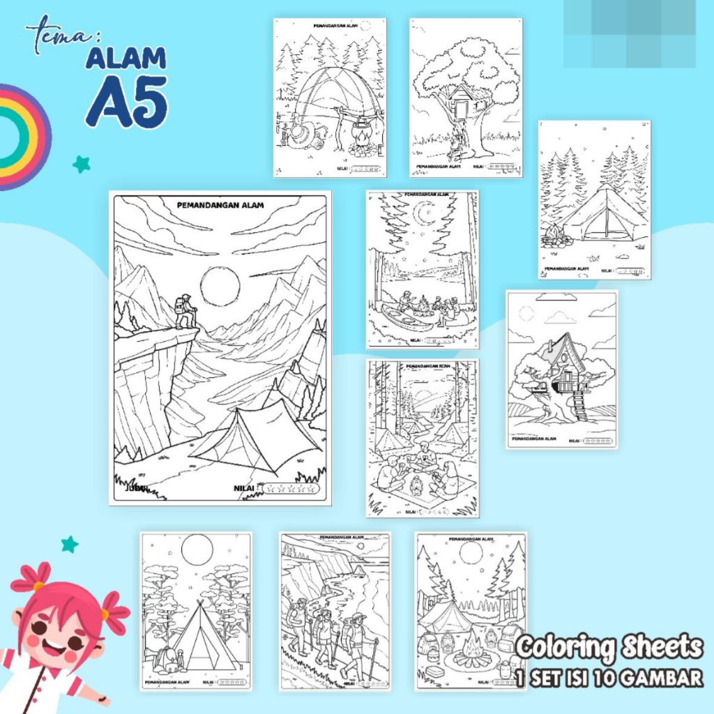 

KERTAS GAMBAR MEWARNAI TEMA PEMANDANGAN A5 READY STOCK - LEMBAR COLORING SHEETS ISI 10 LEMBAR