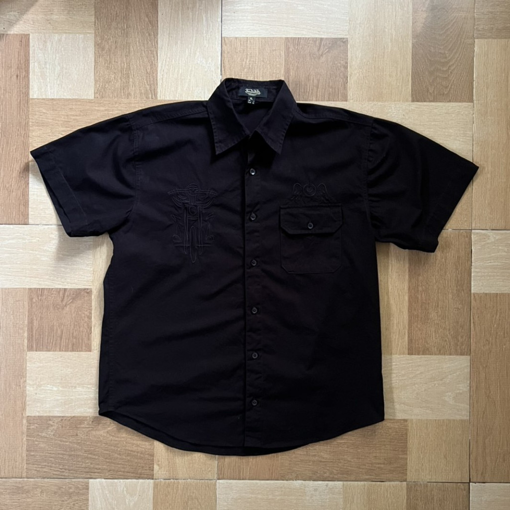 KEMEJA / WORK SHIRT VON DUTCH PINSTRIPING ALL BLACK SIZE XL FIT L