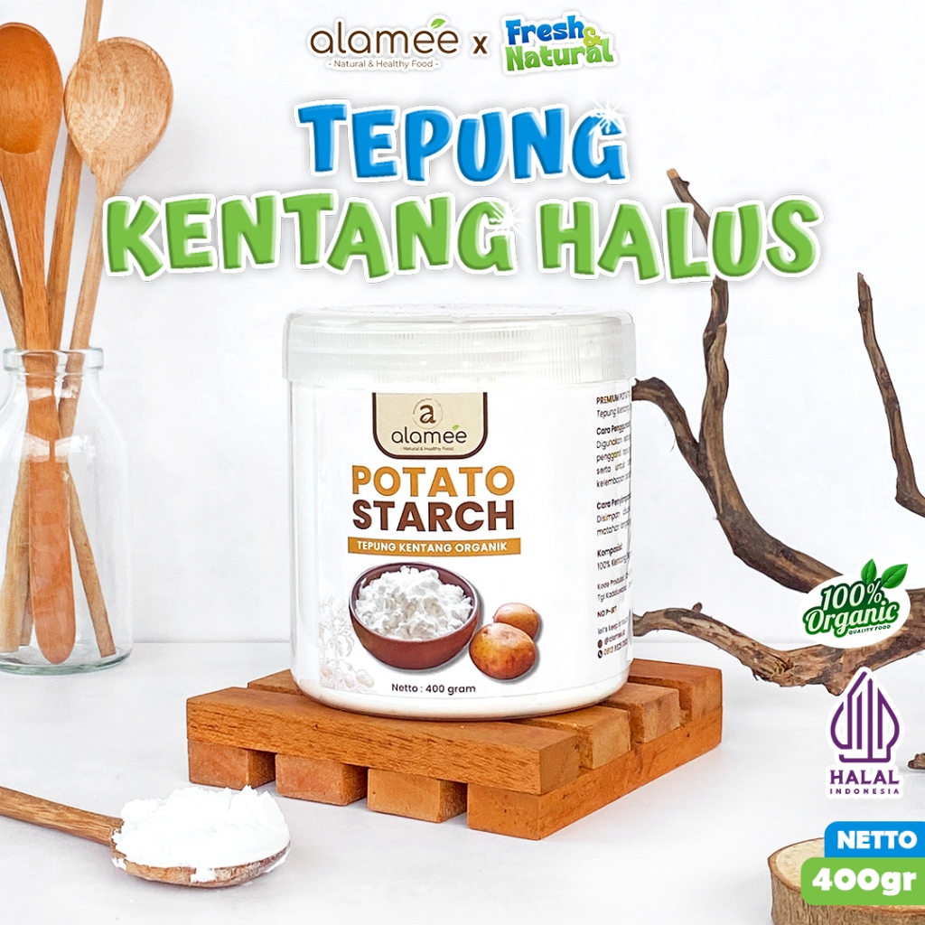 

ALAMEE Tepung Kentang Halus Potato Starch Tepung Kue PREMIUM Mashed Long Potato Powder 400gr fresh and natural
