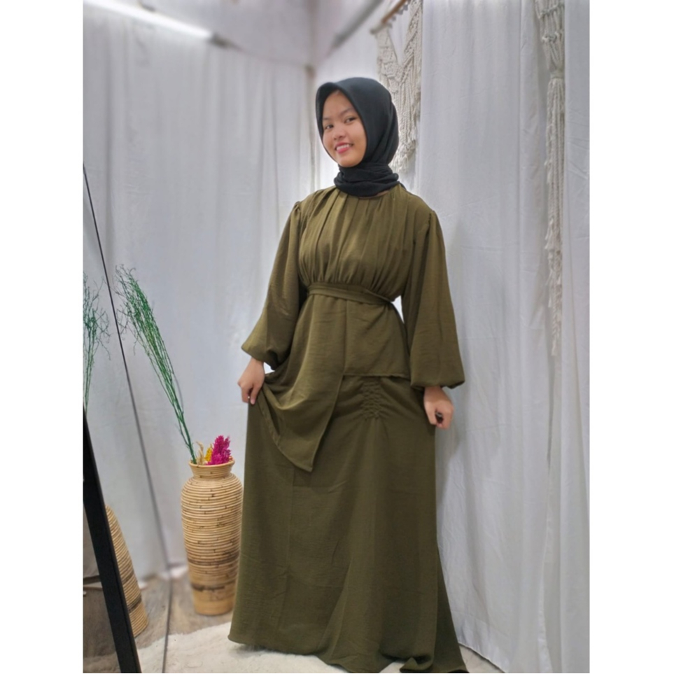 Rea Gamis Syari Wanita Bahan Crincle premiun Tangan balon Jumbo kekinian