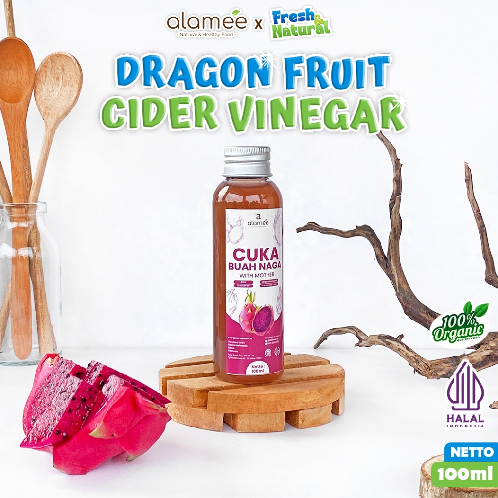 

ALAMEE Cuka Buah Naga Organik Dragon Fruit Cider Vinegar With Mother Fermentasi Probiotik 100ml fresh and natural