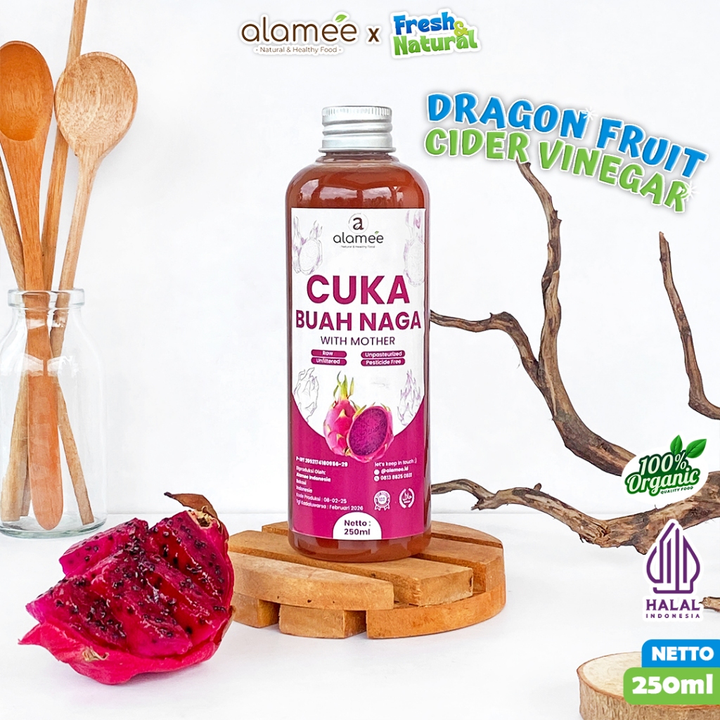 

ALAMEE Cuka Buah Naga Organik Dragon Fruit Cider Vinegar With Mother Fermentasi Probiotik 250ml fresh and natural