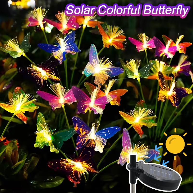 YMJR Lampu Hias Natal Kupu-kupu Berwarna-warni Solar Garden Tenaga Surya LED Lampu Pijar Outdoor Lam