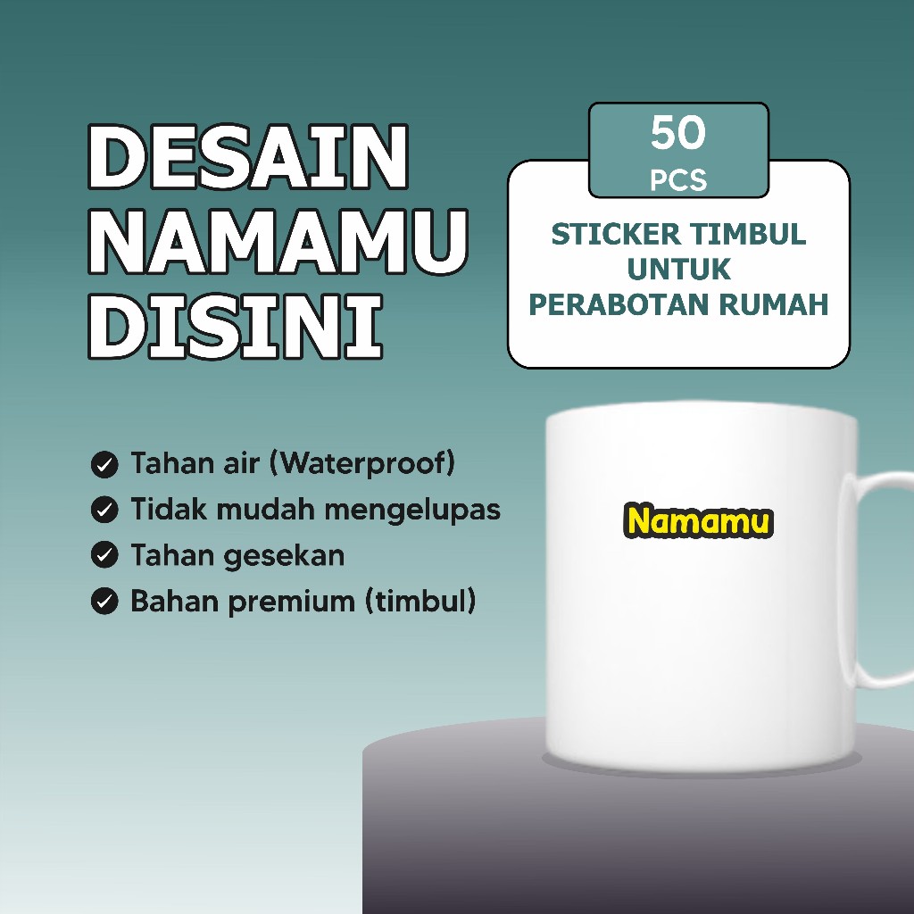 

Stiker Nama Untuk Perabotan Rumah Custom Stiker Nama Sticker Custom Nama Sticker Piring Stiker Stiker Nama Gelas Timbul Waterproof 50 PCS