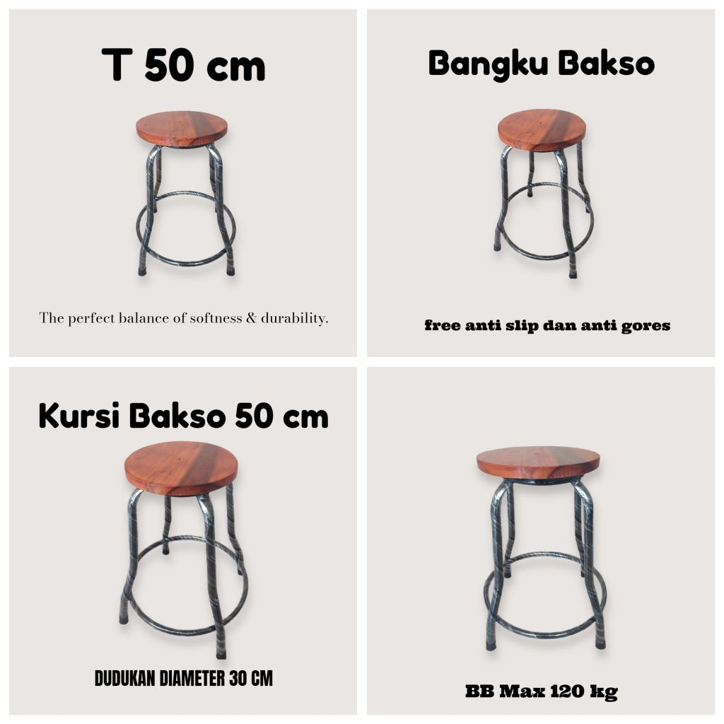 Bangku Outdoor 50 cm dudukan D 30 cm kursi bakso/kursi counter