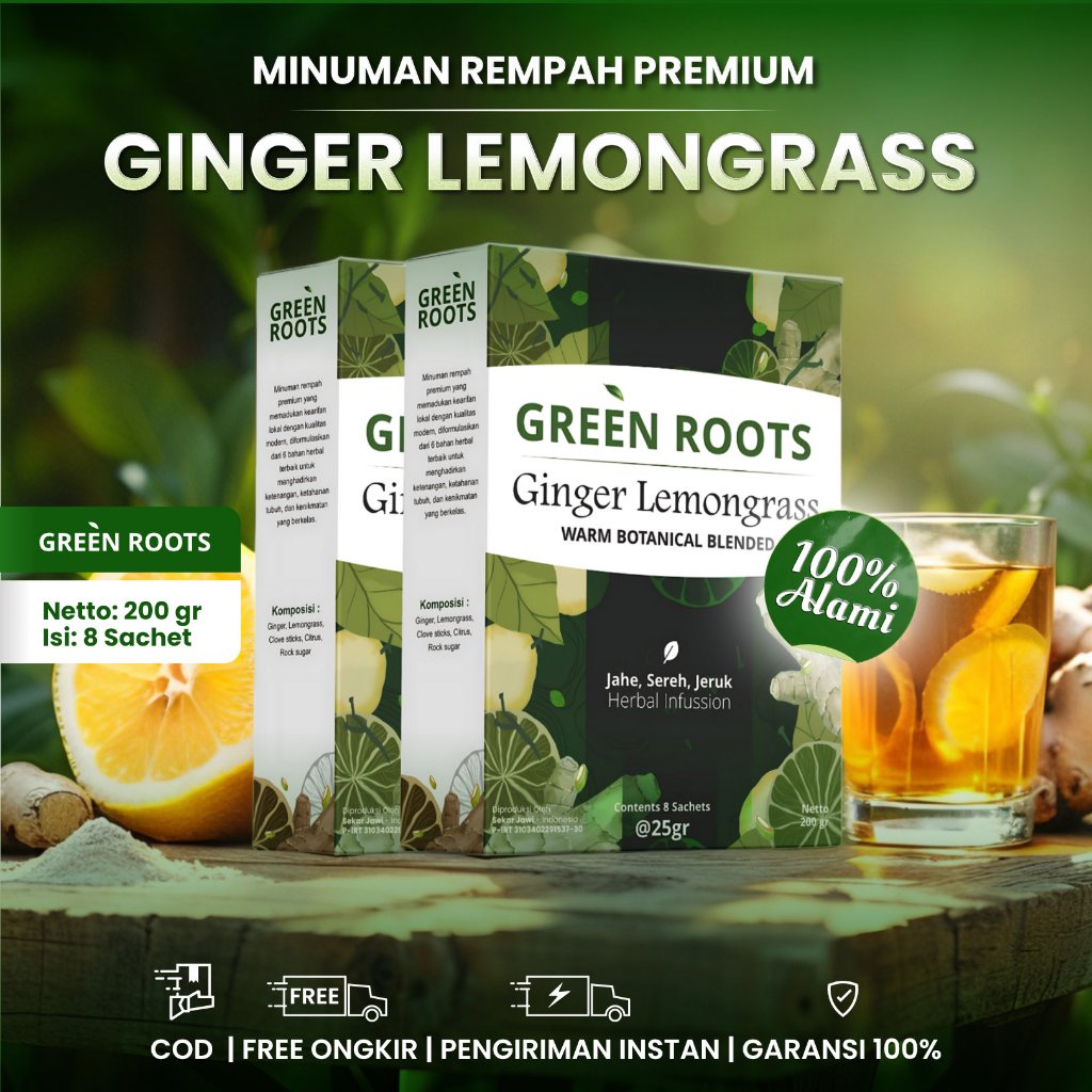

Minuman Herbal Jahe Sereh 200g Green Roots untuk Imun Badan Pereda Masuk Angin dan Pegal 2 Box