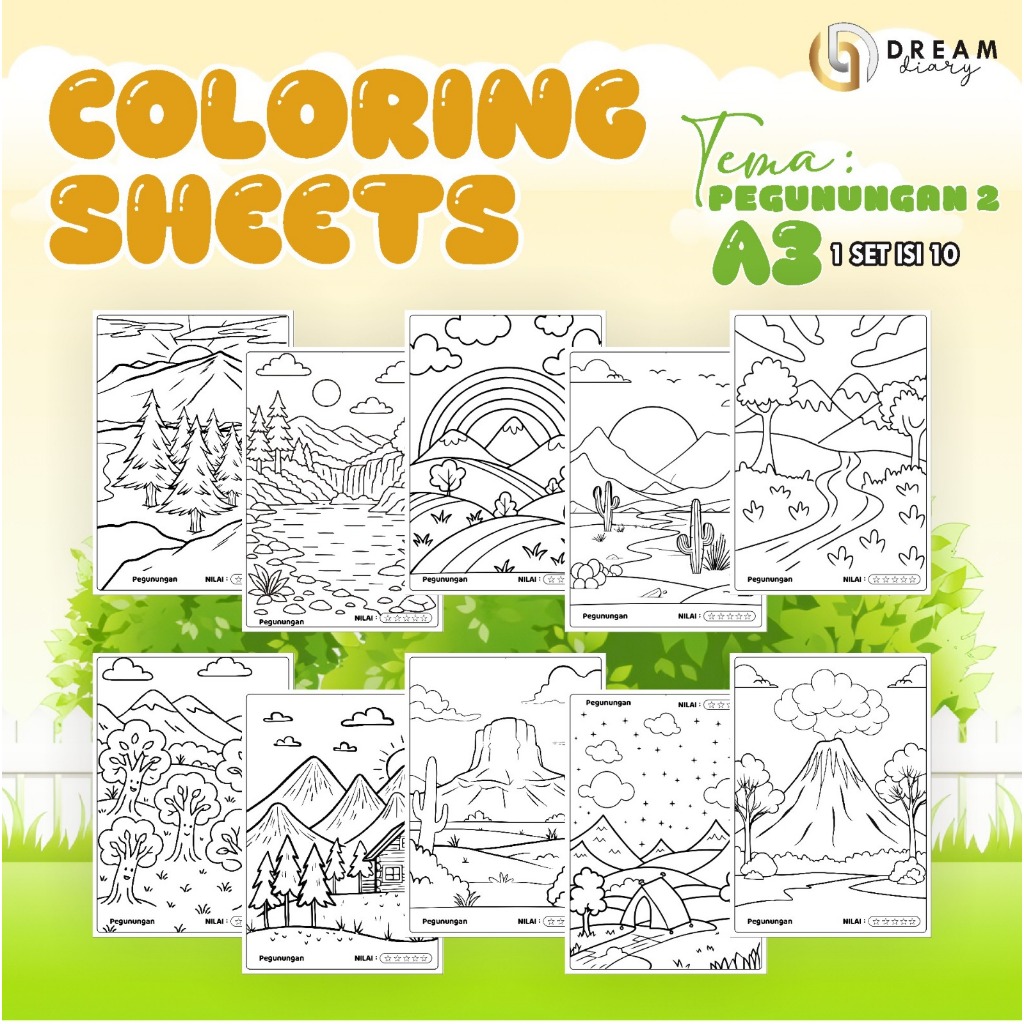 

(A3) KERTAS MEWARNAI ANAK - COLORING SHEETS SERIES 2 PEGUNUNGAN - LEMBAR MEWARNAI ANAK PAUD/TK/SD