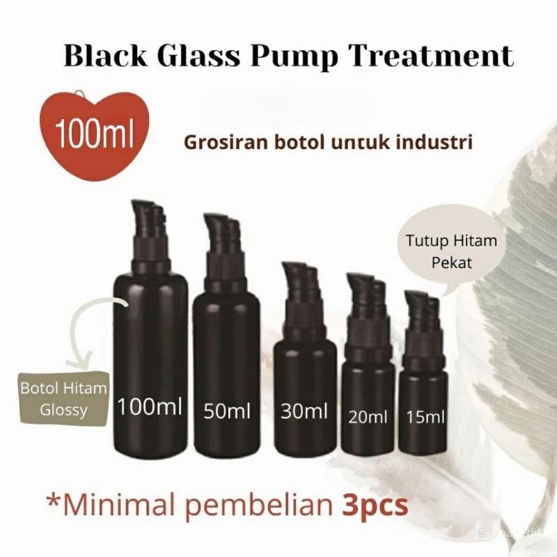 Botol Kaca Pump Hitam Wadah Skincare 100ml