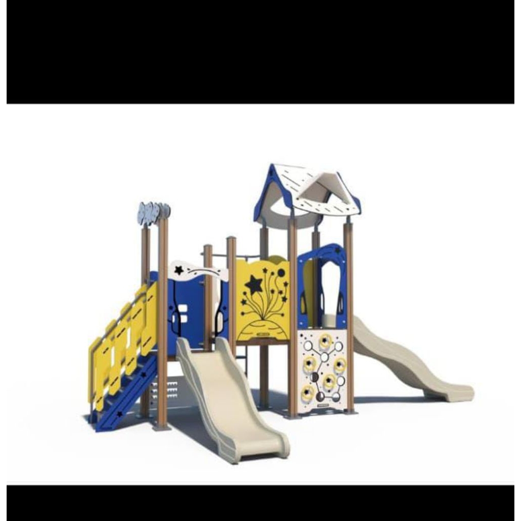 Playground outdoor dan indoor perosotan karakter rumah ,happy city indonesia