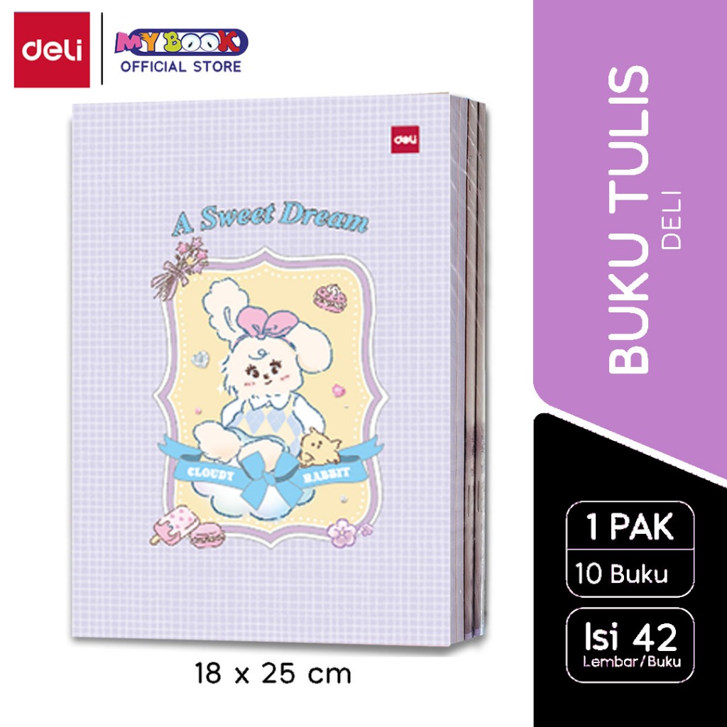 

Deli Buku Tulis Sekolah Panjang / Boxy B5 42 Lembar Make A sweet Dream [1 Pak - 10 Buku]