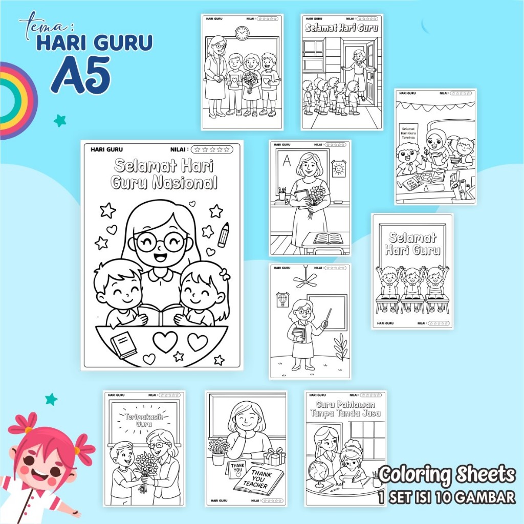 

KERTAS MEWARNAI ANAK – 10 LEMBAR UKURAN A5 – COLORING SHEETS TEMA HARI ISLAM & NASIONAL PHBN/PHBI
