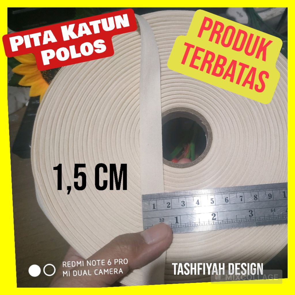 

Label Pita Katun 1,5cm 1 2 3 cm Cream roll polos 100 yard
