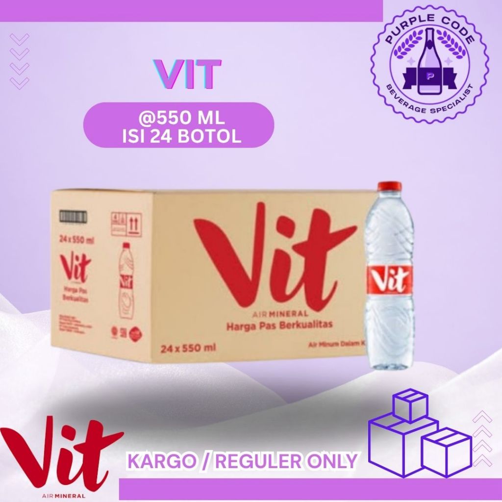 

(KARGO / REGULER) VIT 550 ML Dus Isi 24 BOTOL Per Karton - READY VIT , AQUA , LEMINERALE, PRISTINE, CLEO, CRYSTALIN Air Minum Kemasan Botol Minuman Kardus
