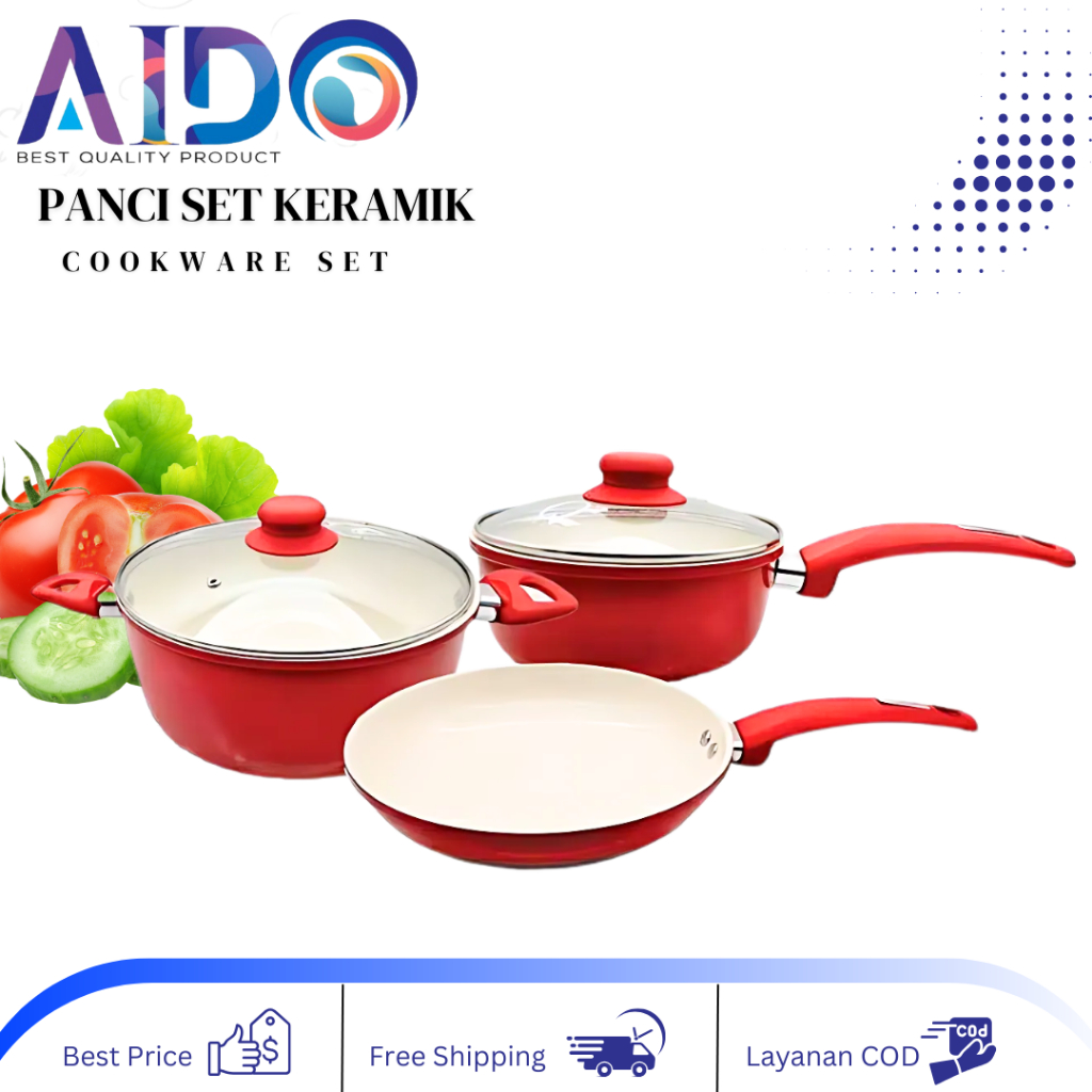 Panci Keramik / Panci set keramik Panci wajan set anti lengket dengan tutup kaca Panci Original Q2