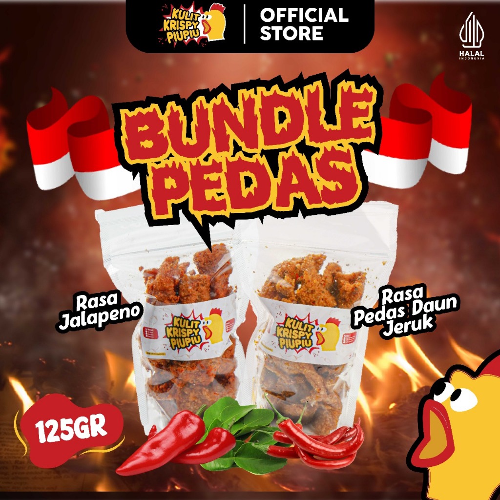 

Hemat Cemilan Kulit Ayam Crispy PiuPiu Food Varian Pedas Daun Jeruk & Jalapeno 125gr
