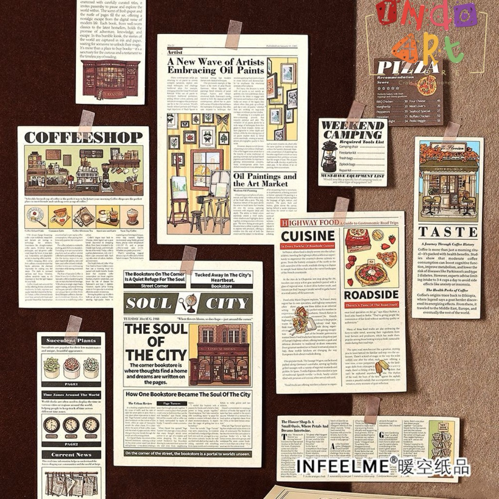 

(IAS) Material Paper Journal Scrapbook Vintage Painting Retro Flower Coffee Shop Pizza Newspaper