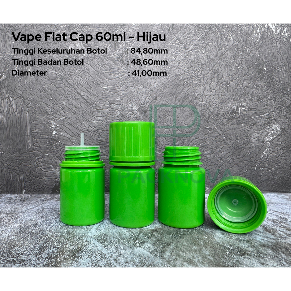 Botol Liquid Chubby 60ml V4 / Botol Kosong 60ml PET / Botol Essen Tutup Datar - Hijau