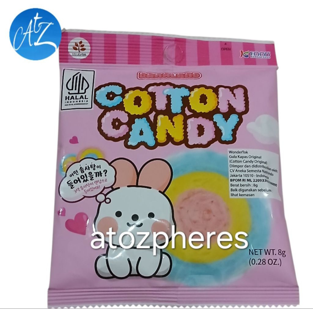 

Permen kembang gula kapas rasa asli halal MUI Korea Korean WonderTok Wonder Tok DAnALAnD Roll Cake Type COTTON CANDY Original 8g