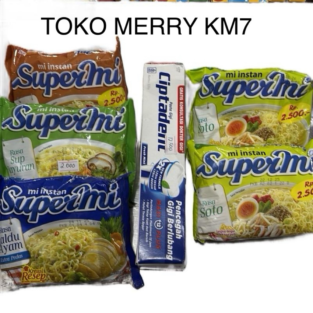 

(C5) COMBO HEMAT 1pcs Supermi semur, 1pcs supermi sup sayuran, 1pcs supermi kaldu ayam, 2pcs supermi soto, Ciptadent maxi 225g