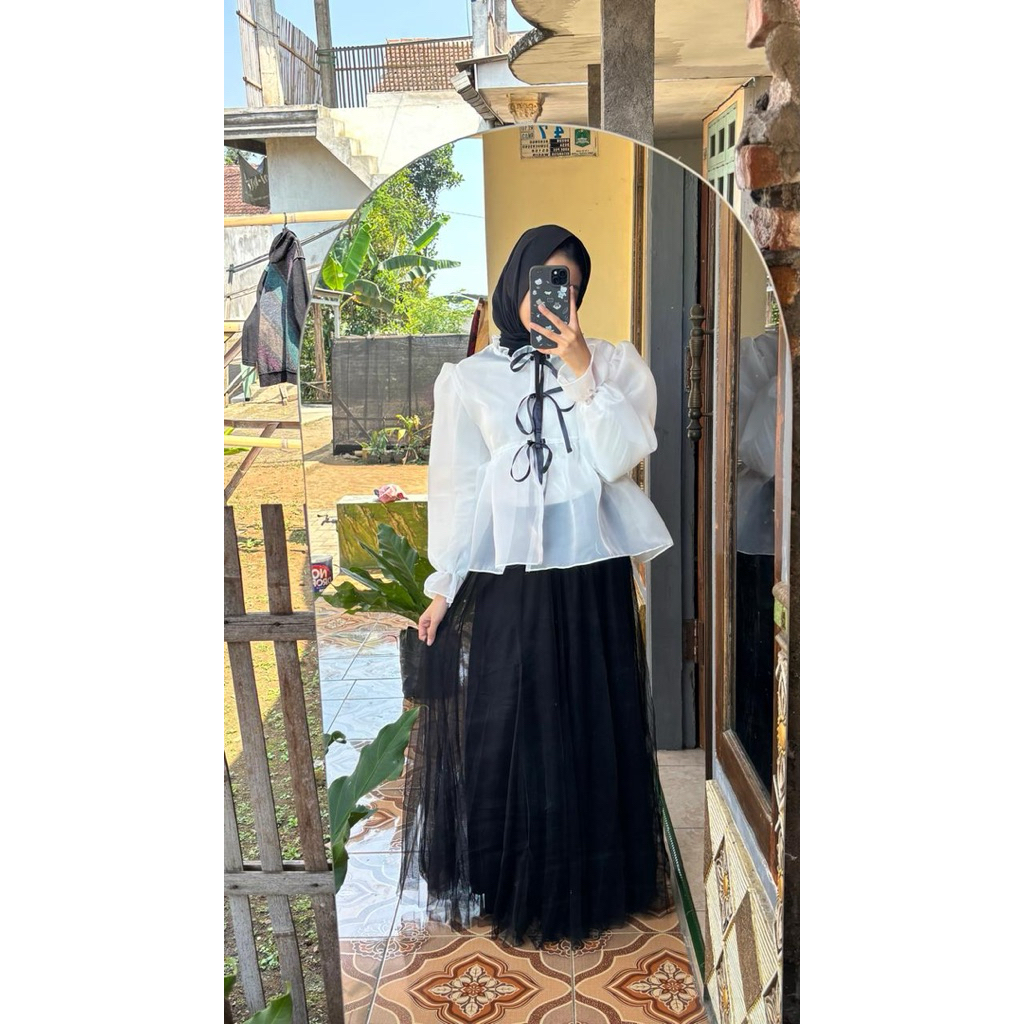 Ribbon Outer Organza by Fika Outfit / Outer Organza Couple Mom and Kids / Blouse Organza / Blouse Ko