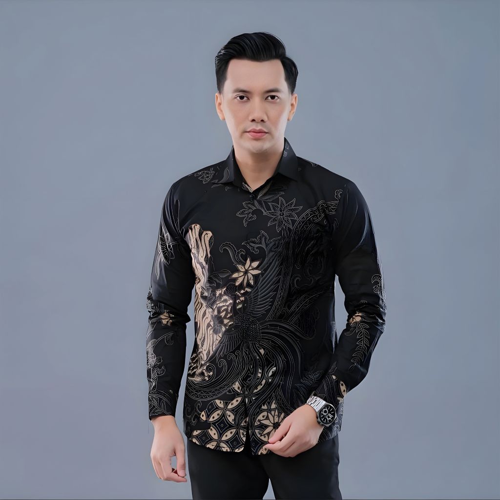 iyyan Batik Abinawa Biru kemeja Batik Pria Lengan Panjang Formal Baju Batik Pria Ukuran M L  XL XXL