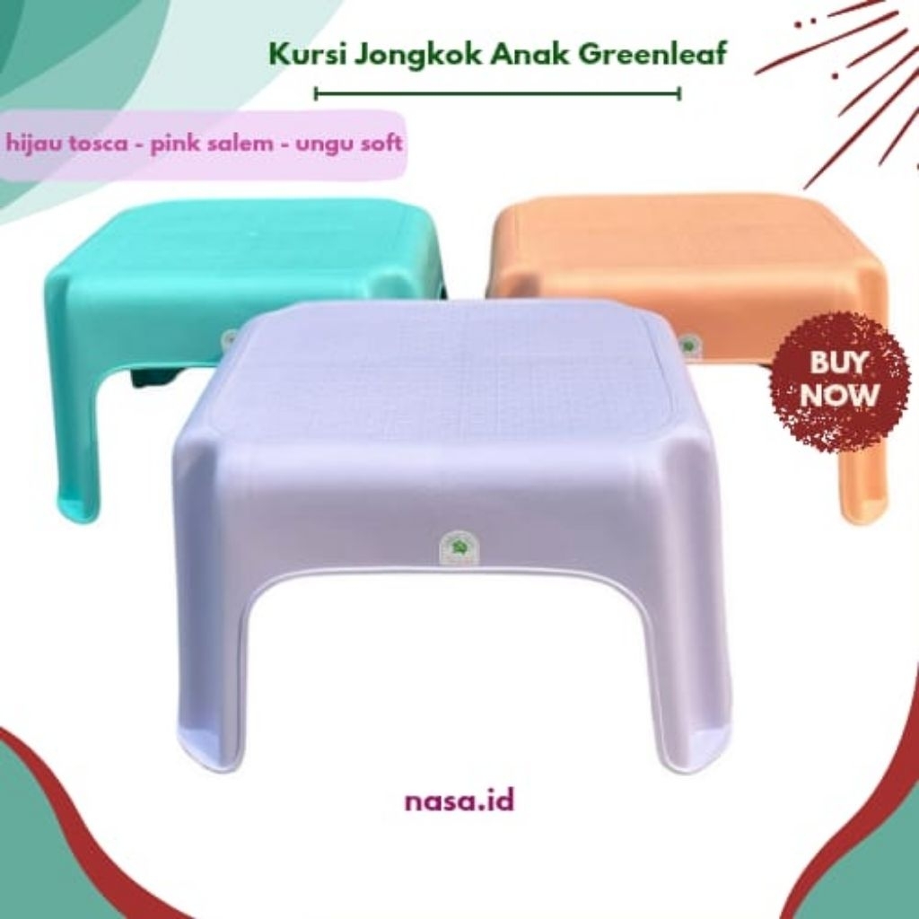 Green Leaf - Meja Ngaji Plastik Tebal Warna Soft / Kursi jongkok Lebar