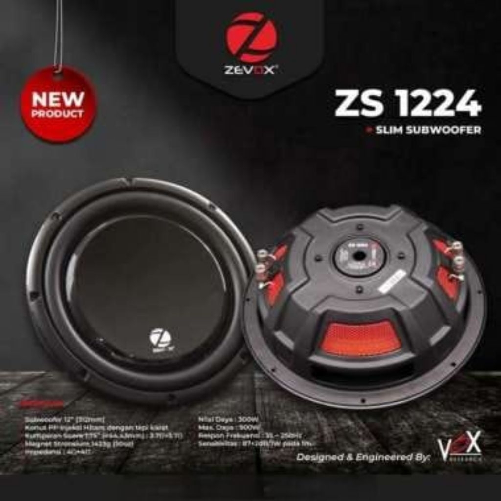 Subwoofer Super Slim 12 inch ZEVOX ZS 1224 By VOX RESEARCH Double Coil Subwofer Tipis Mobil 12inch Z