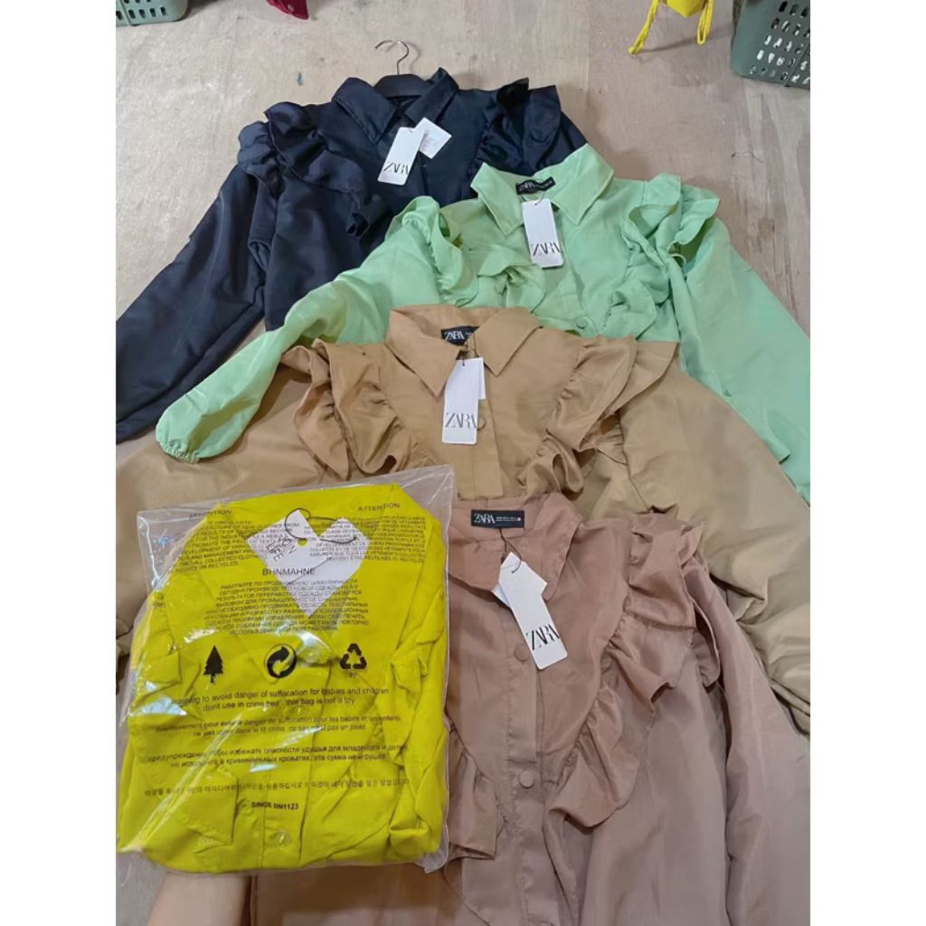 Atasan Baju Cewek Katun | Kemeja Lucu | NEW Poplin Premium Ruffle Shirt Wrap Zara
