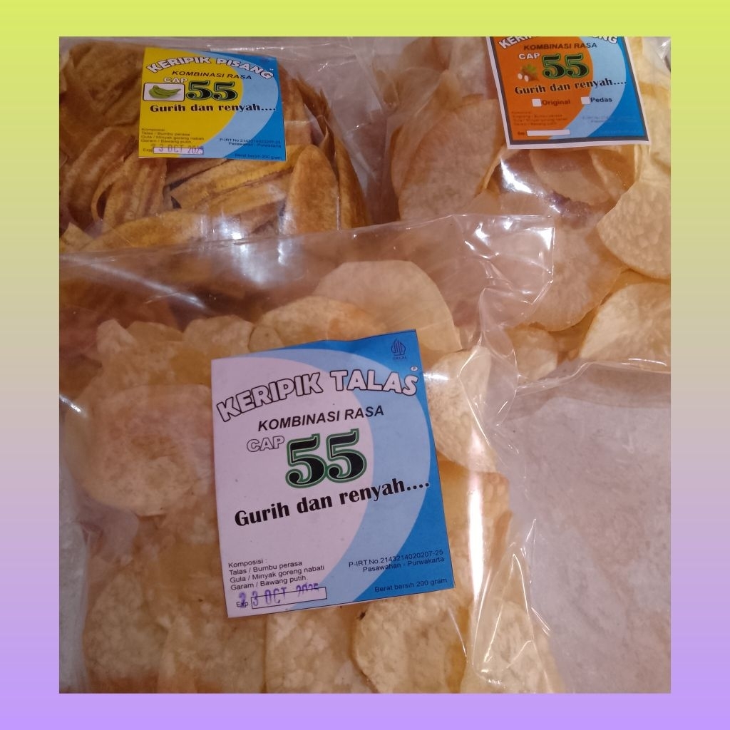 

Keripik mix pisang, talas dan singkong ( 200 gram) 3 bungkus gratis simping 1 bks