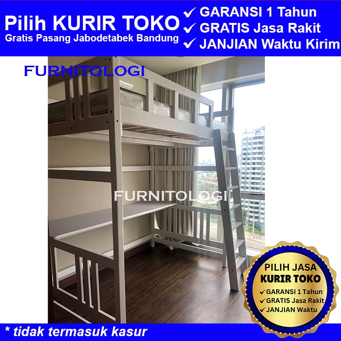 Loft Bed Ranjang Tingkat 1 Orang 120x200 - Ranjang Susun dengan Meja Belajar - Ranjang 1 Tingkat