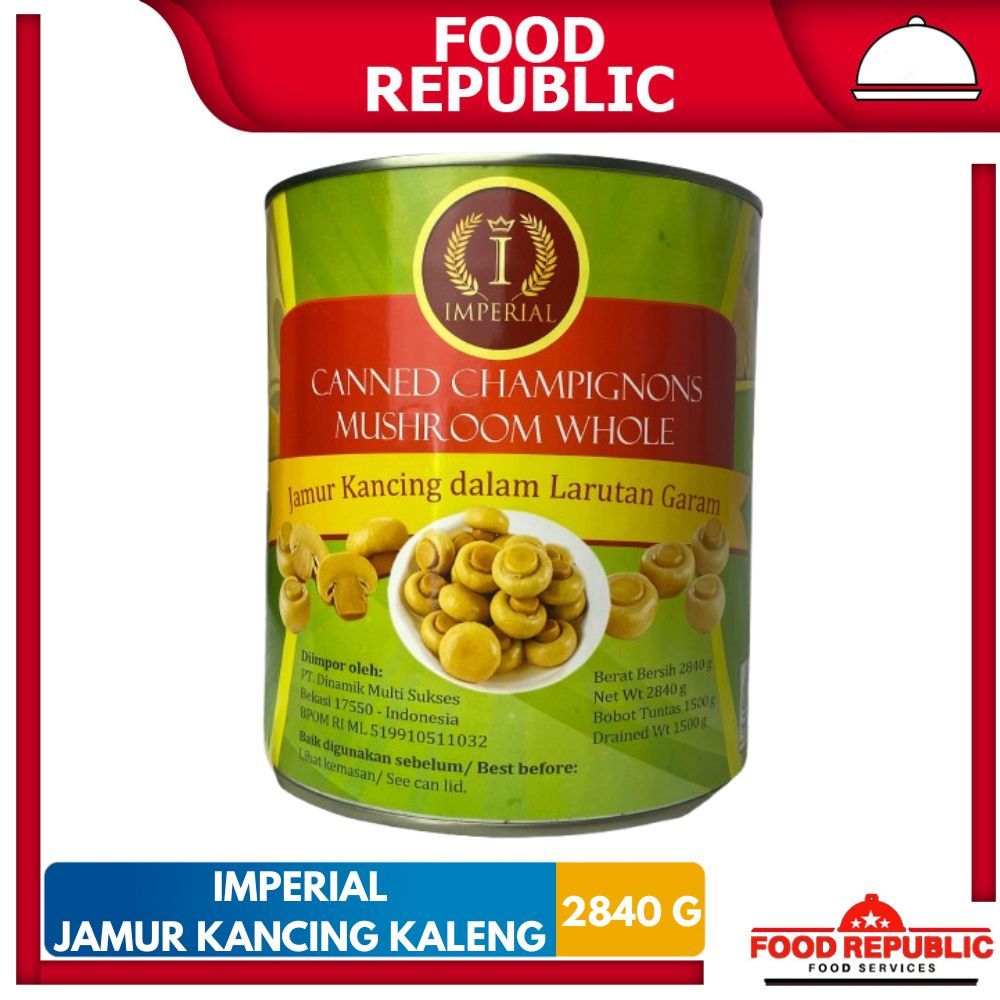 

JAMUR KANCING IMPERIAL 2840 GR WHOLE CHAMPIGNONS MUSHROOM CANNED HALAL
