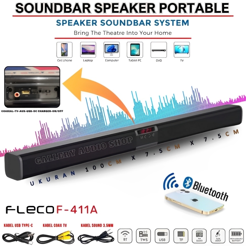 Speaker Bluetooth Panjang 1 Meter FLECO F-411 Cocok Untuk Speaker Komputer
