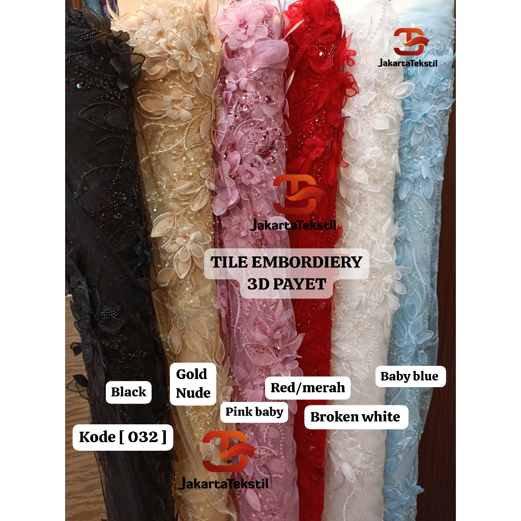 [ 032 ] Bakal Kain Kebaya Tile 3D Payet | Tile Bordir 3D | Tile 3D Payet Premium