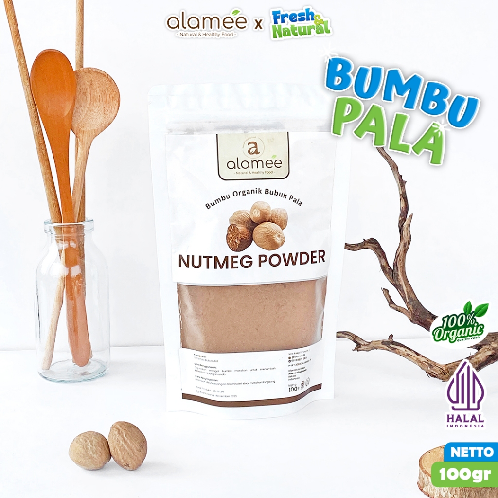 

ALAMEE Bumbu Dapur Pala Bubuk Nutmeg Powder Murni Asli Tanpa Campuran Organik 100g fresh and natural