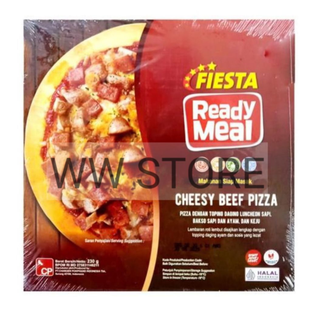 

Lembaran roti lembut dengan topping daging luncheon sapi , bakso sapi ayam dan keju SIAP MASAK halal MUI FIESTA Ready Meal 230g