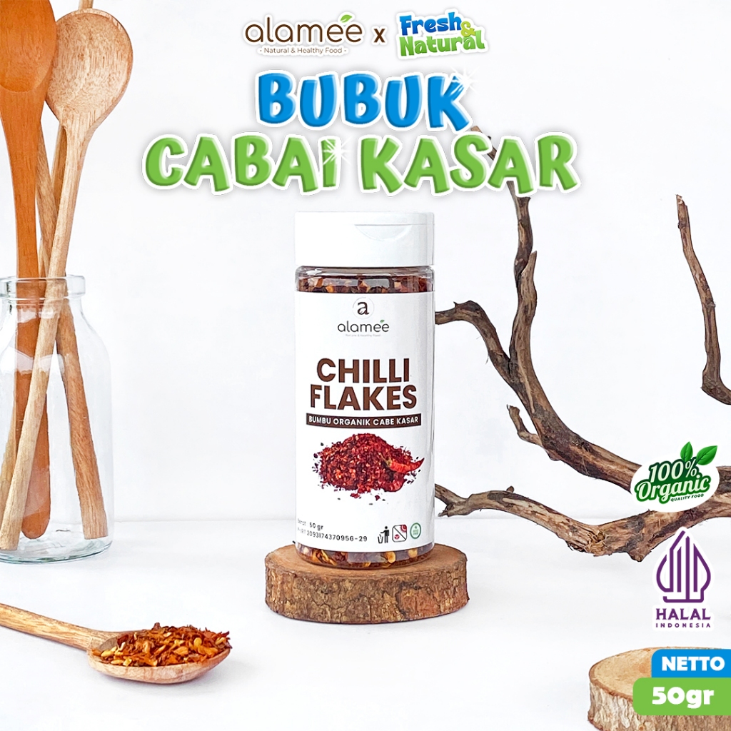 

Cabe Bubuk Kasar Chilli Flakes Cabai Bumbu Dapur Masak Organik Murni Seasoning 50g fresh and natural