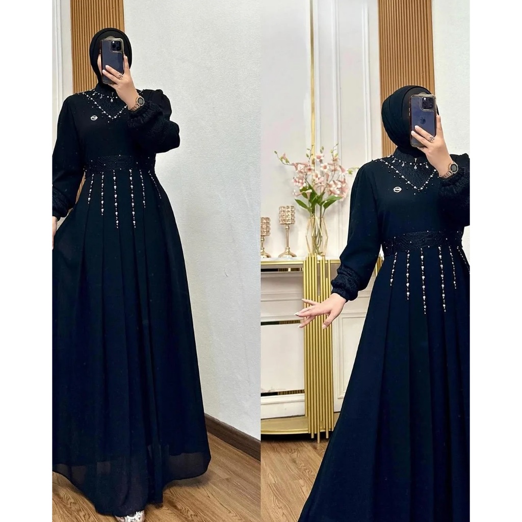 alberkah [PROMO] Laudiya Dress Ceruty Babydoll Mix Brukat / Baju Kondangan Wanita Kekinian Hijab Bro