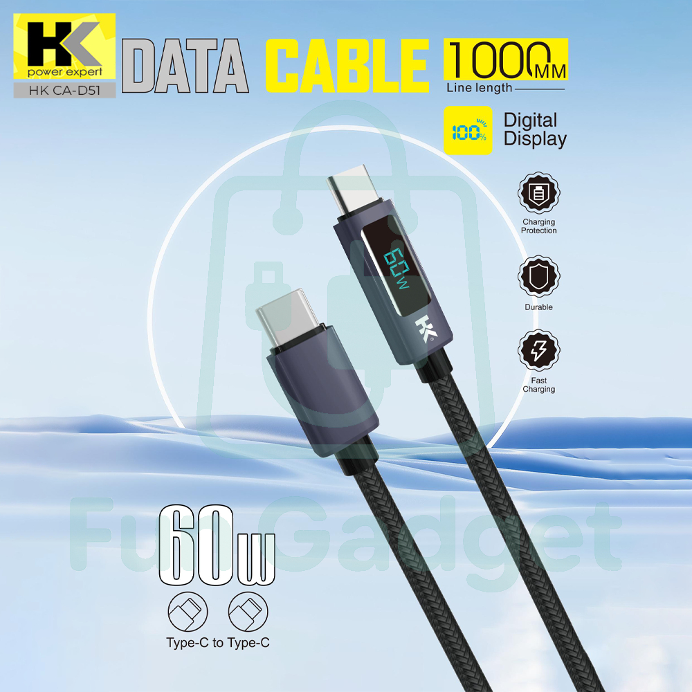 HK D051 Kabel Data Fast Charging Type C To Type C / PD 60W LED Cable