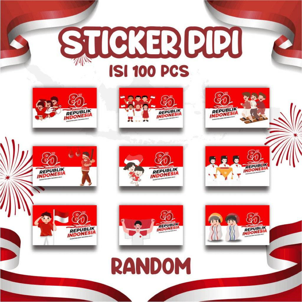 

[100Pcs ] Sticker Bendera Merah Putih Stiker 17 Agustus Dirgahayu Sticker Indonesia Sticker Pipi