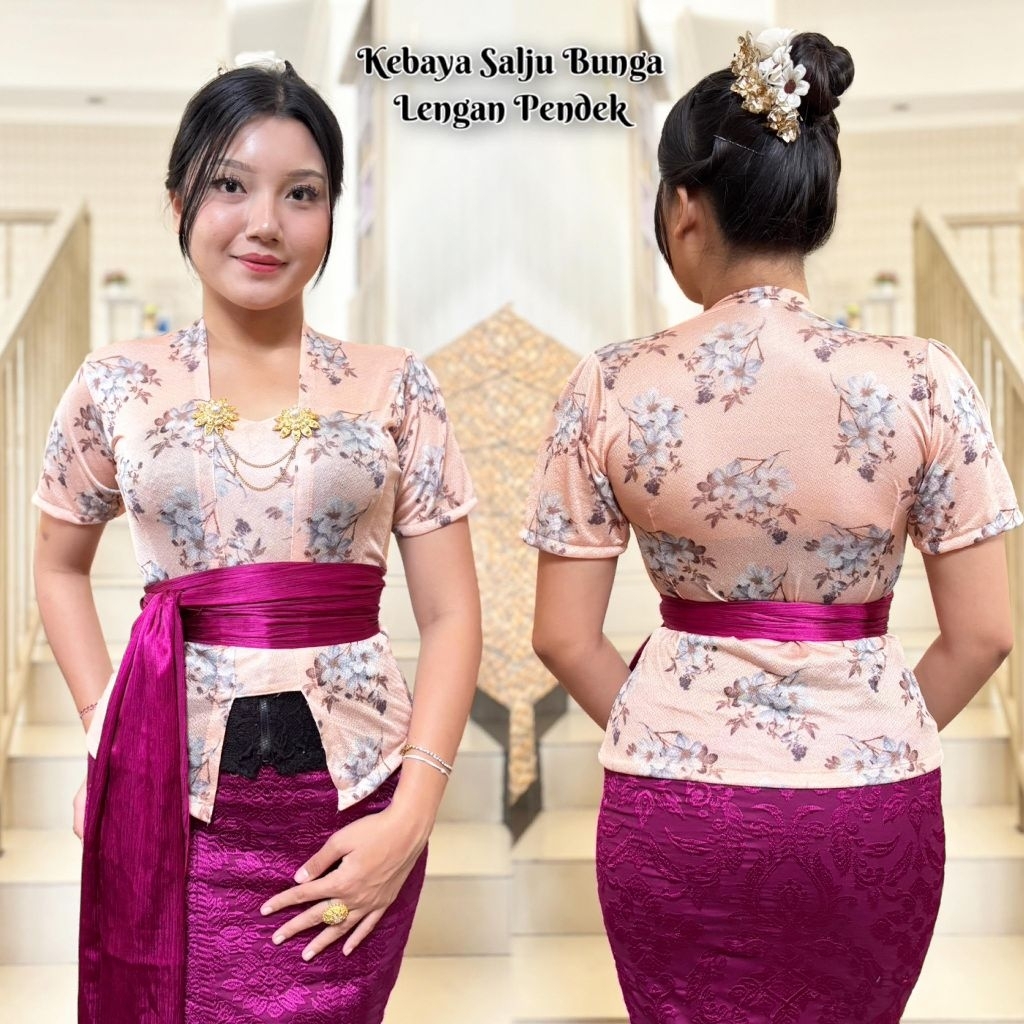 atasan kebaya bali sifon bunga size M - XXL lengan pendek (atasan saja) kebaya kundangan