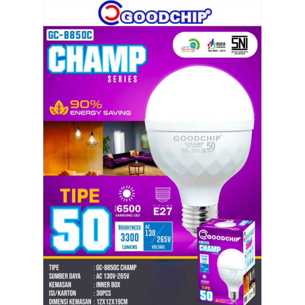 Bola lampu 50 watt goodchip sudah SNI