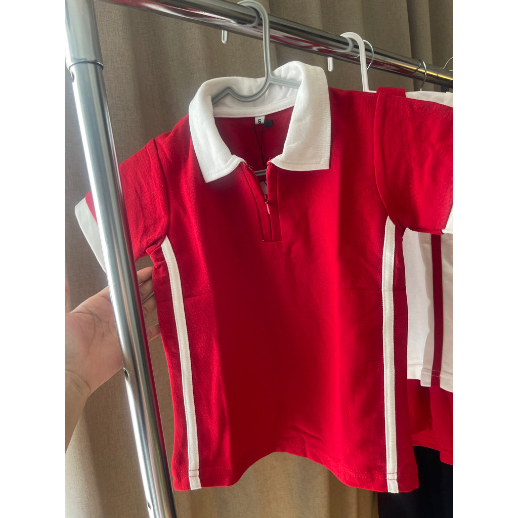Baju Anak Merah Putih Kemerdekaan Premium | POLO / T-Shirt MERAH LIST PUTIH - Kaos Merah