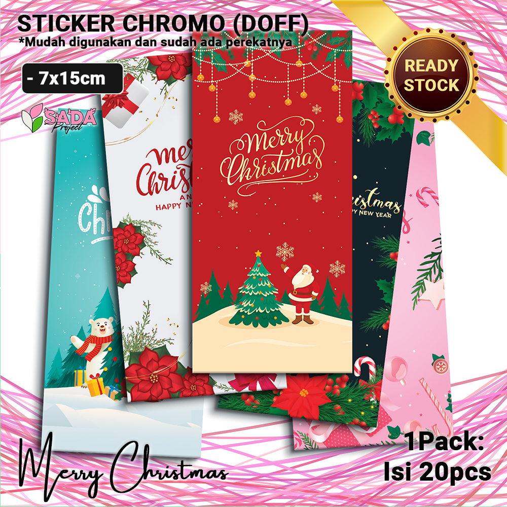 Stiker Segel Natal Merry Christmas – Hiasan Kado box & Hampers Parcel (isi 20Pck)