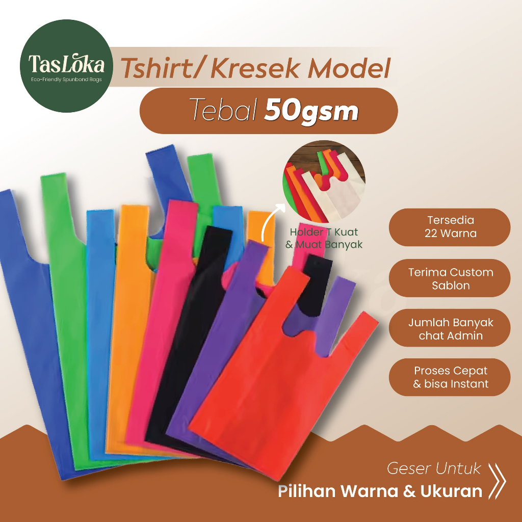 

(1 Kodi=20pcs) Tas Spunbond T-shirt/Kresek GoodieBag Souvenir 50gsm Tebal dan Kokoh Tas Belanja