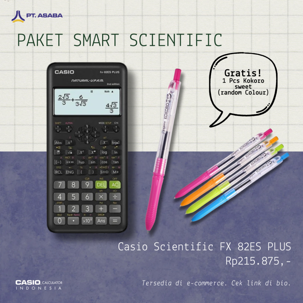 

Asaba Bandung - CASIO FX-82ESPLUS BK - 2nd edition - Kalkulator Sekolah Kuliah - Scientific Saintifik - 252 fungsi - KOKORO PEN GEL - KOKORO - PULPEN KOKORO