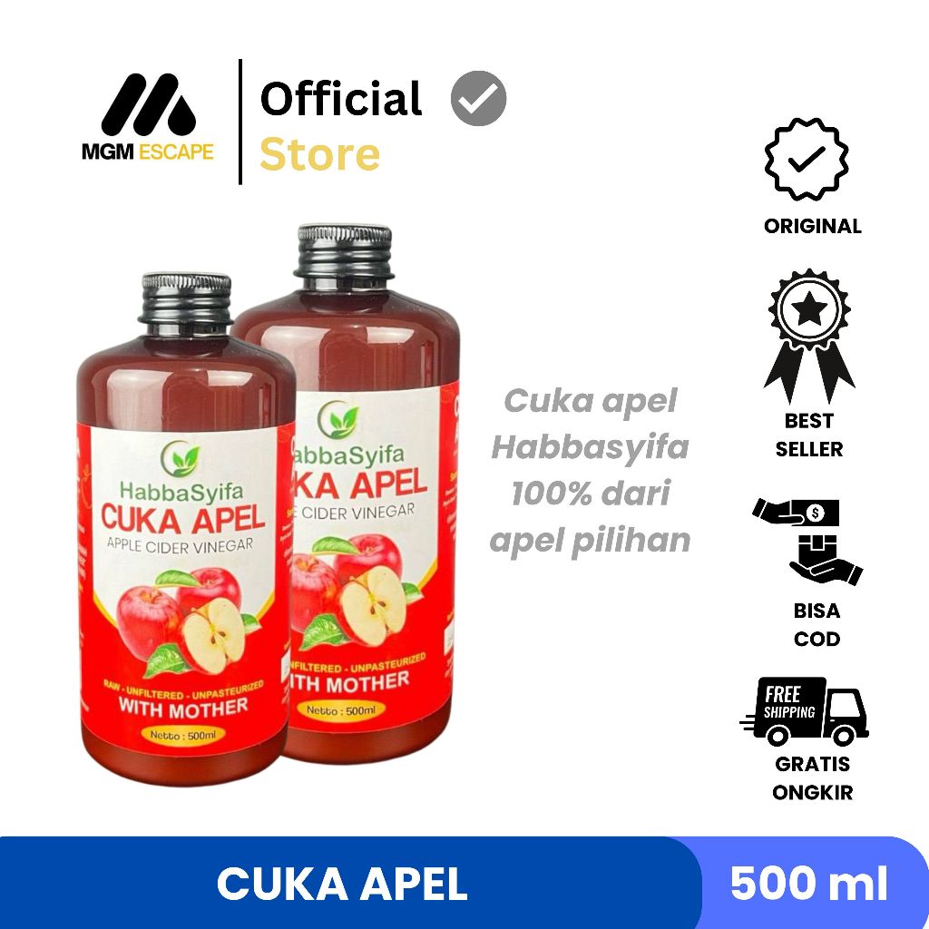 

Cuka Apel Organik 500 ML Apple Cider Vinegar With Mother Habbasyifa 100% Asli