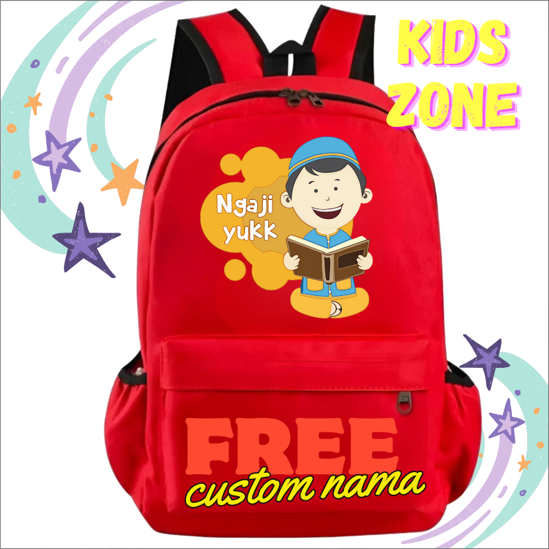 TAS NGAJI ANAK KARAKTER MUSLIM COWOK RANSEL NGAJI YUK full warna free custom nama