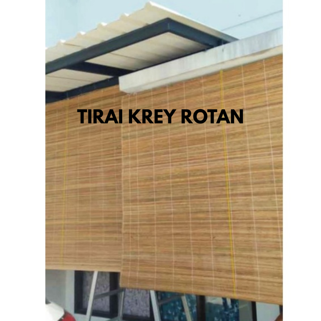 Tirai Kerey Rotan Jalin Ukuran Lebar 2m x Tinggi 2m Lengkap Tali Penggulung dan Ring Kerey Rotan / T